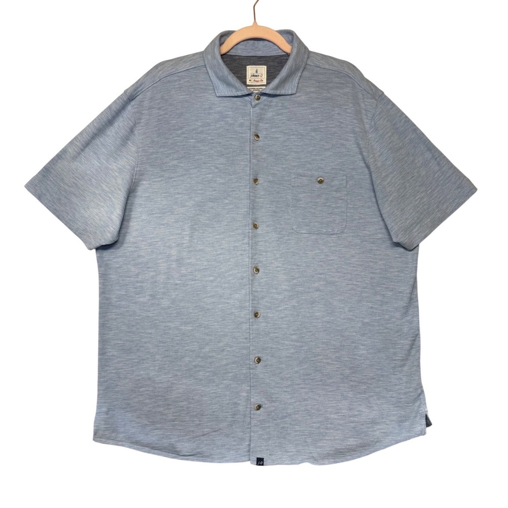 johnnie-O Hangin Out Mens Blue Heather Short Sleeve Button Down Shirt Cotton XL